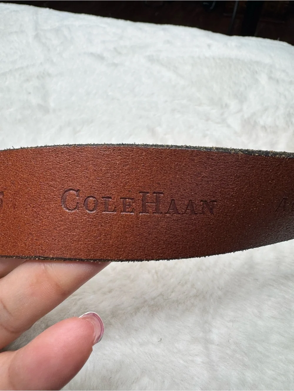 Cole Haan Genuine Leather Brown Belt Silver Rectangle Buckle Size 34/35